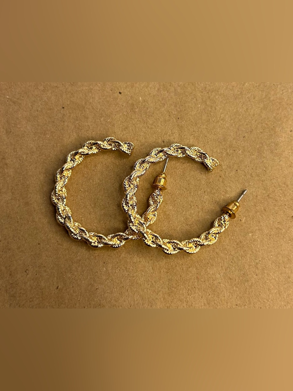 Braided Rope Twisted Hoop Gold Toned Earrings